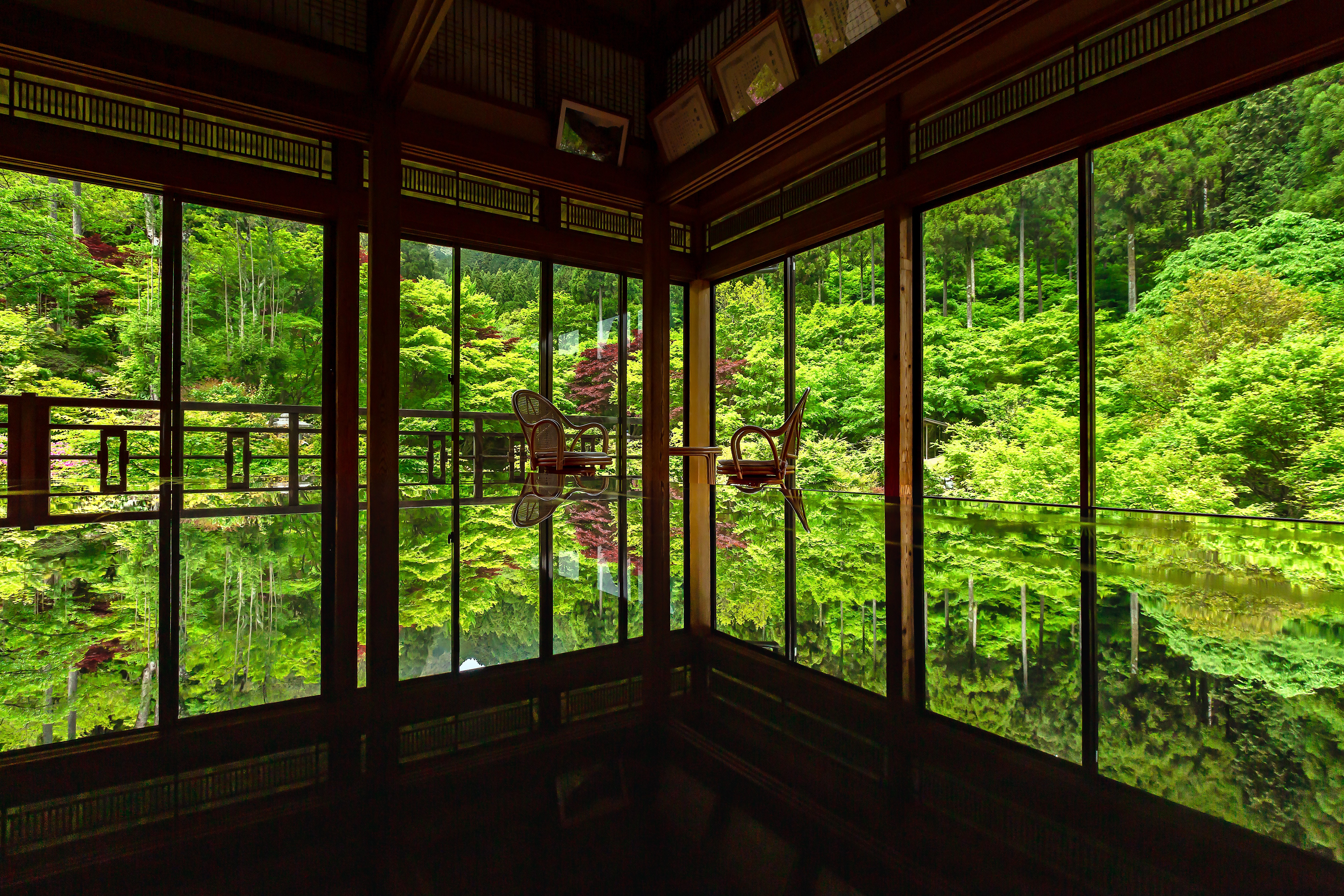 新緑リフレクション写真　2階の広間にて撮影可能